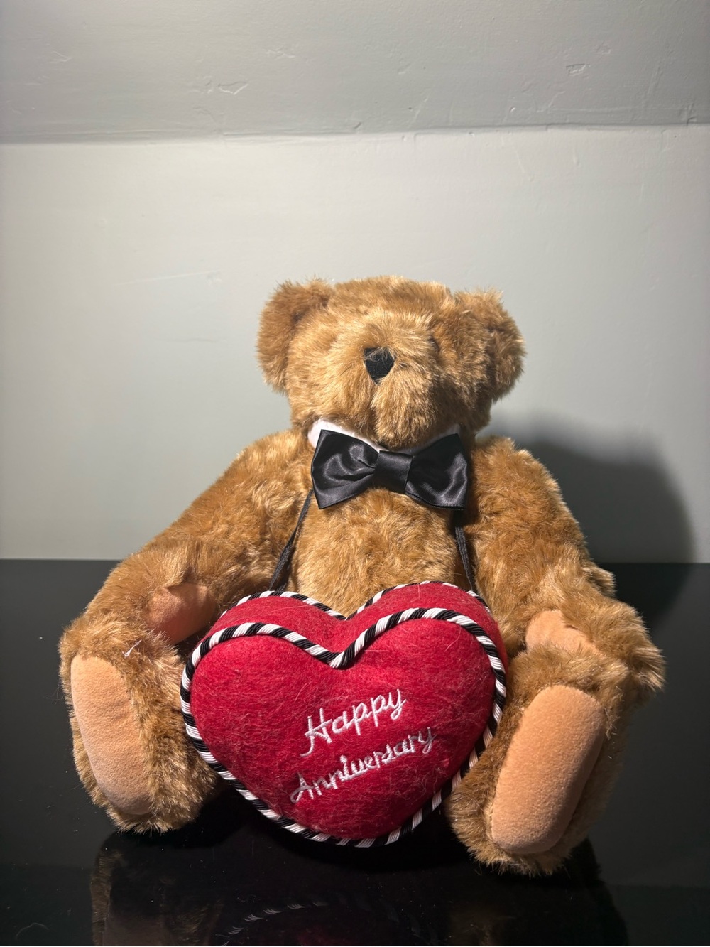 Plush Brown Teddy Bear with Red Heart - Happy Anniversary